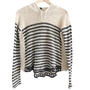 Poof Crochet Hoodie Striped Knit Sweatshirt Large